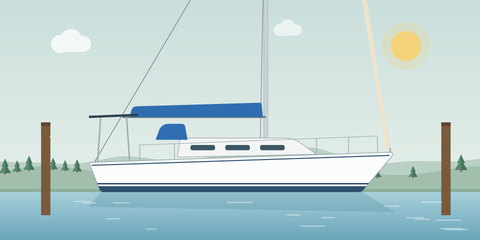 Segelboot am Liegeplatz mit Persenning, Sprayhood und Solarbügel